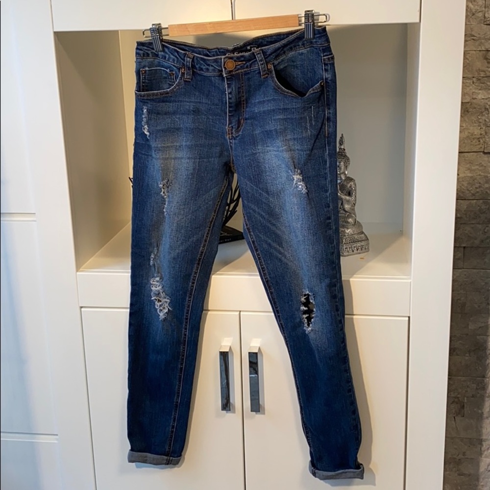 Ci Sono distressed cuff raw hem skinny jean